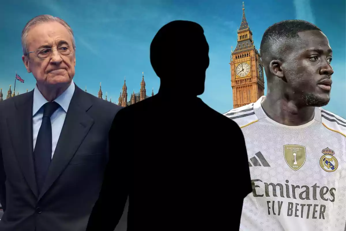 Tres personas en primer plano, una de ellas en silueta negra, con el Big Ben y el cielo azul de fondo
