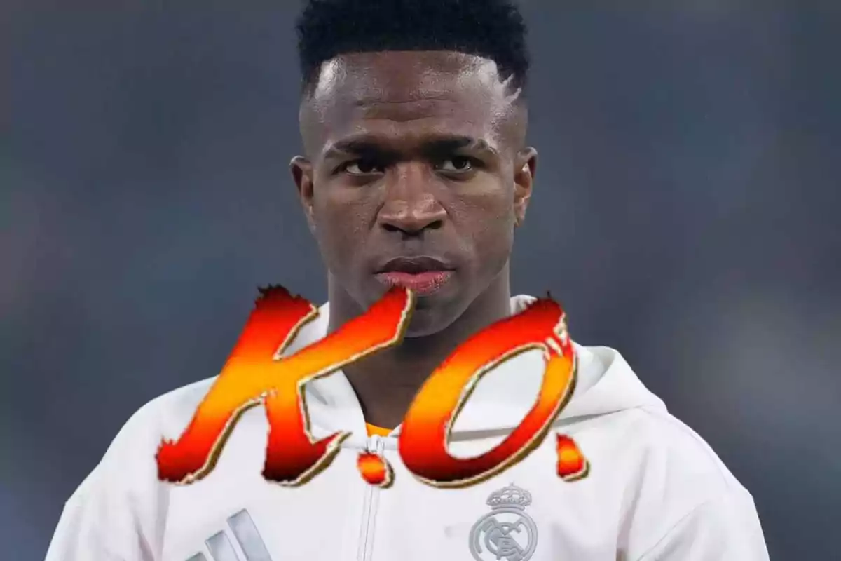 Soccer player with a serious expression and the letters K.O. in large print on the front