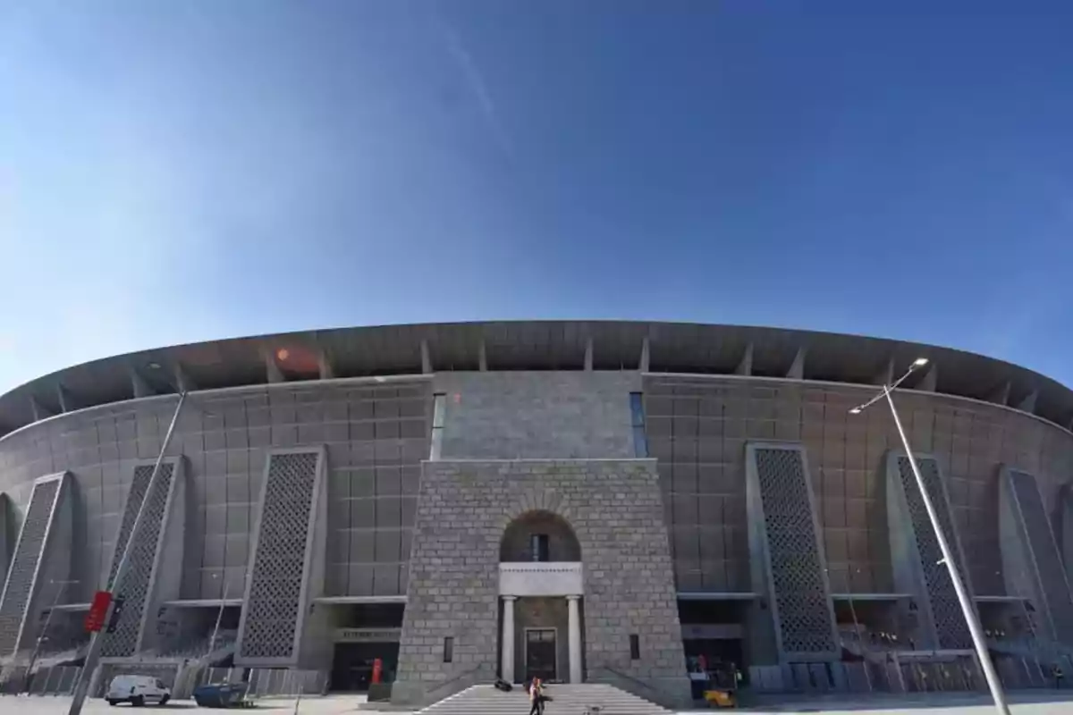 Main facade of a modern stadium with clear sky Main facade of a modern stadium with clear sky