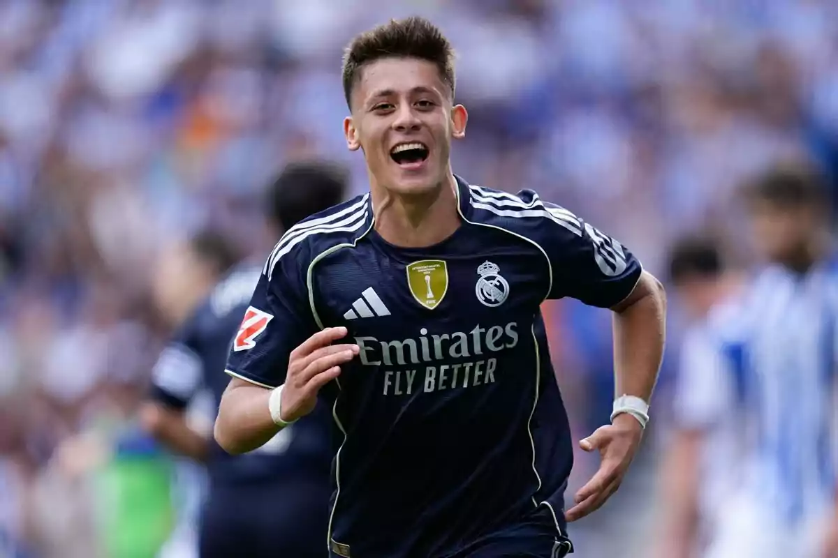 Real Madrid player celebrating a goal during a soccer match Real Madrid player celebrating a goal during a soccer match