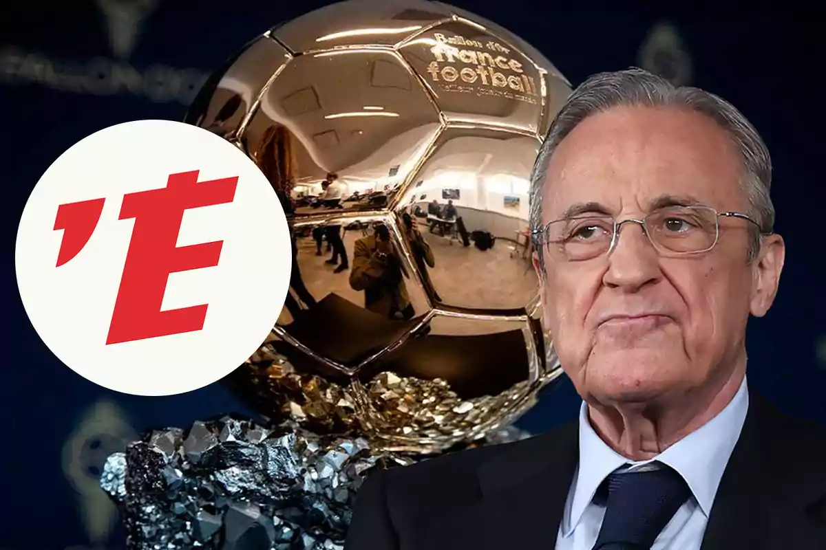 Gray-haired man with glasses and a serious expression in front of a golden trophy and a circular logo with a red letter.