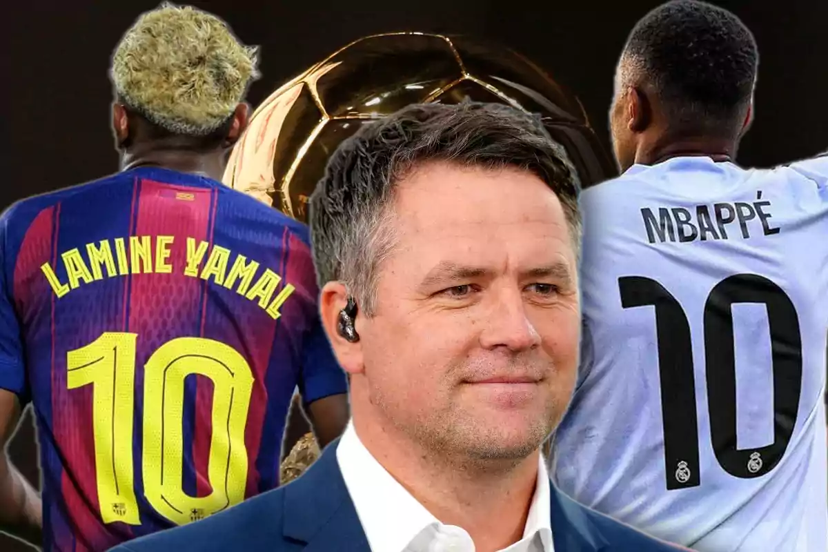 A man in a suit at the front with two players facing away, wearing number 10 jerseys, and a golden ball in the background