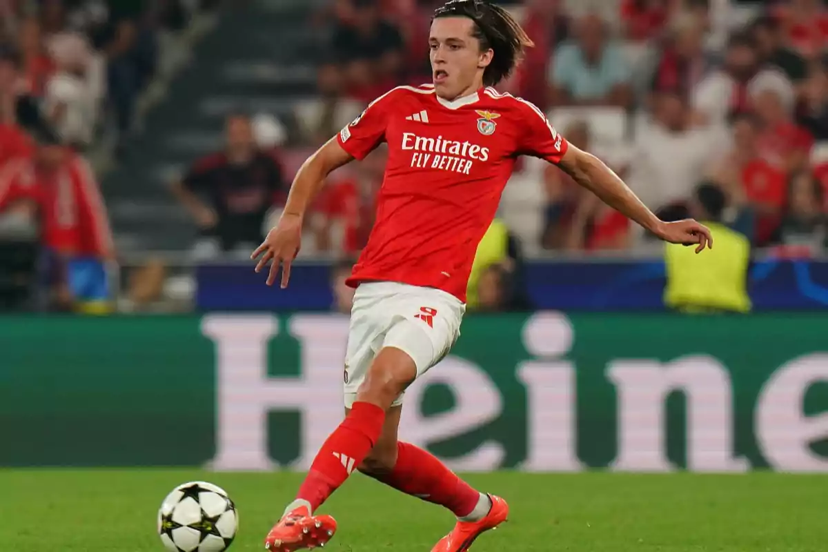 Soccer player in red and white uniform in action during a match. Soccer player in red and white uniform in action during a match.