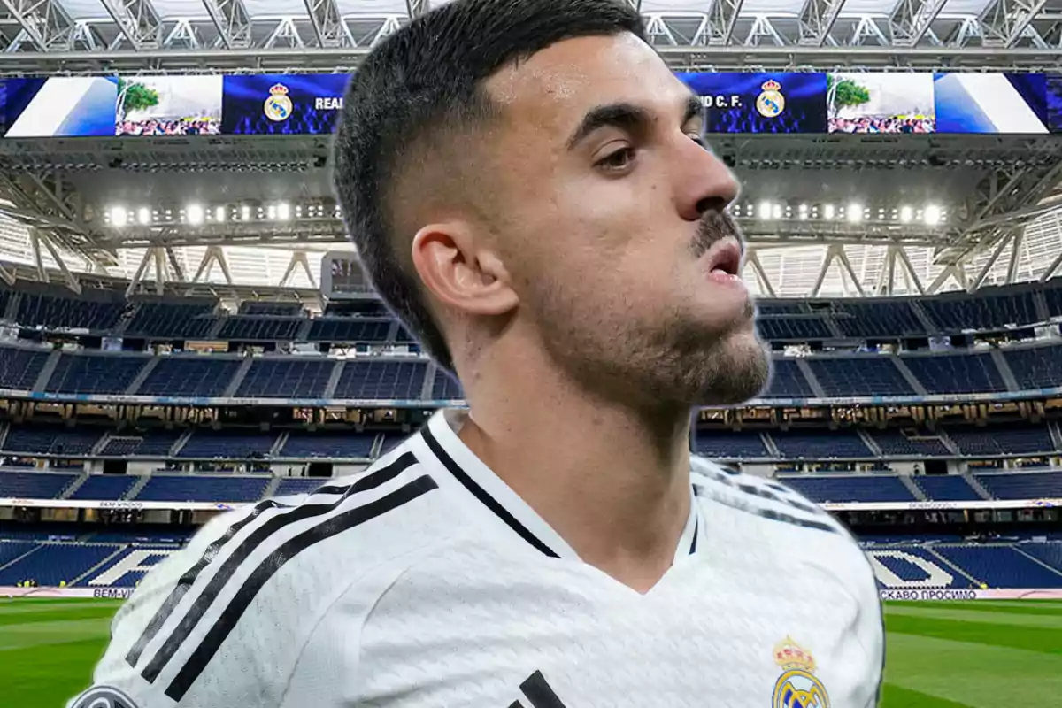 A player wearing a Real Madrid jersey in a stadium.