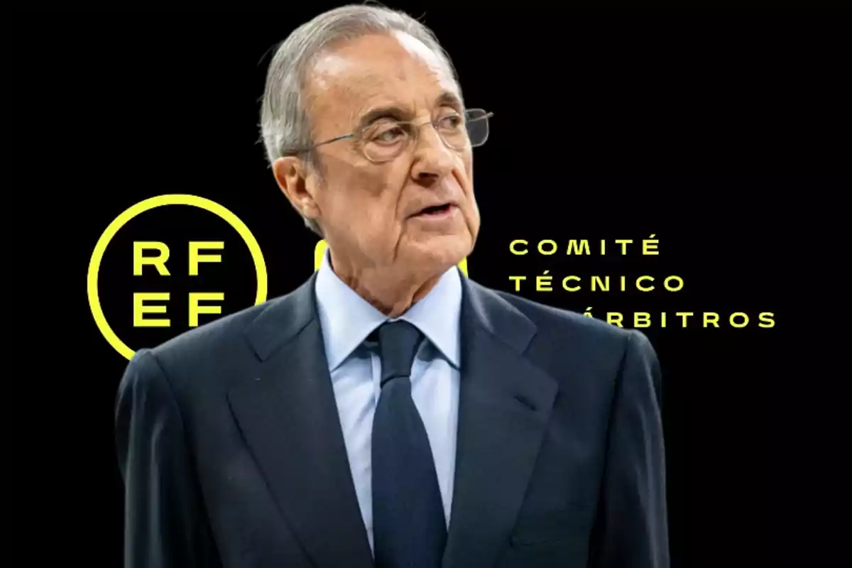 Un hombre con traje y corbata frente a un fondo negro con el logo de la RFEF y el texto "Comité Técnico Árbitros".