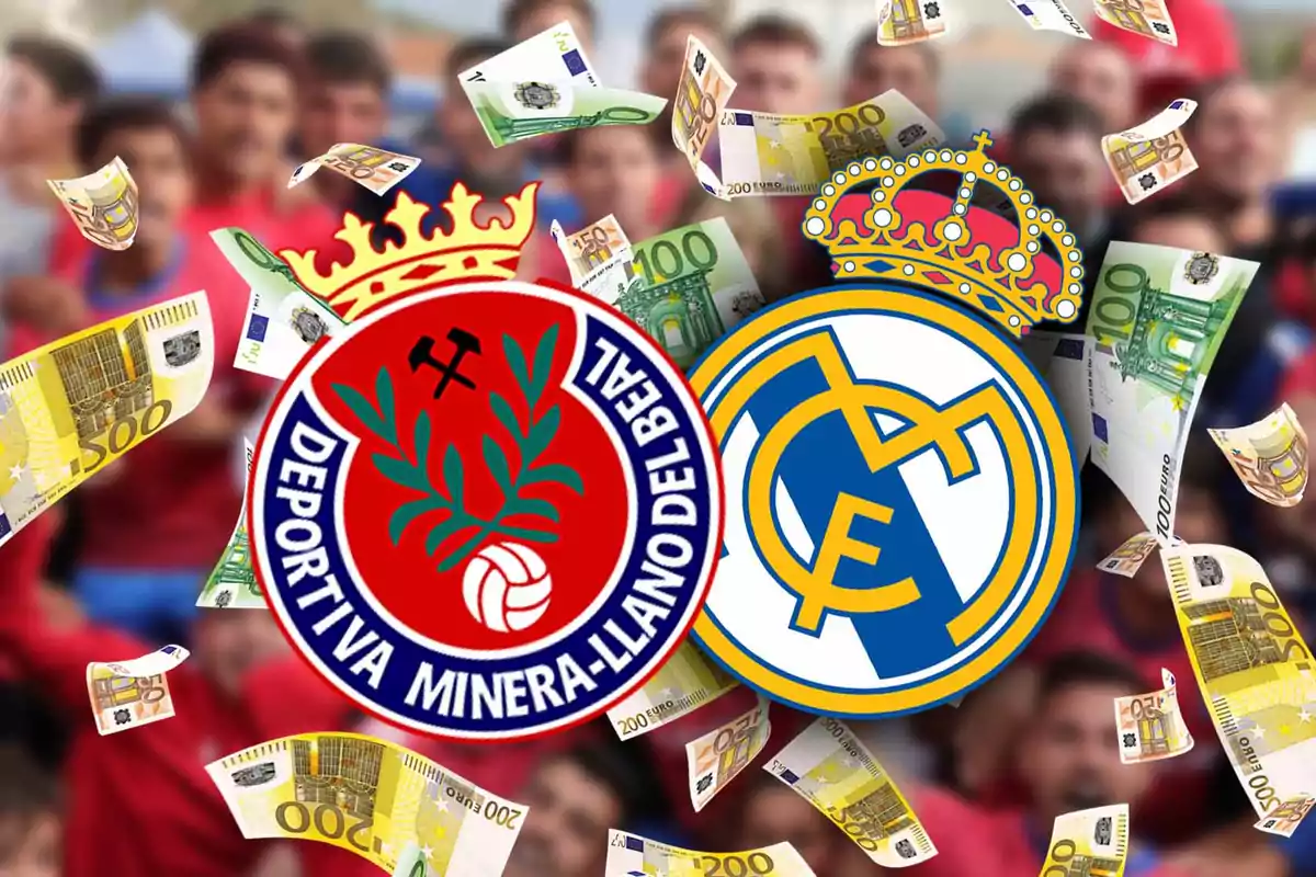 Logos of two soccer teams surrounded by euro banknotes.