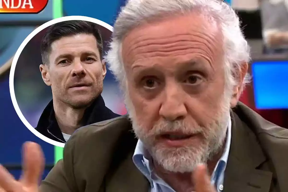 Un hombre de cabello canoso y barba está hablando en un programa de televisión, mientras que en un recuadro aparece la imagen de otro hombre con cabello oscuro.