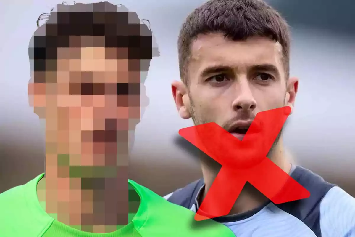 Dos personas, una con el rostro pixelado y otra con una gran X roja sobre su cara.