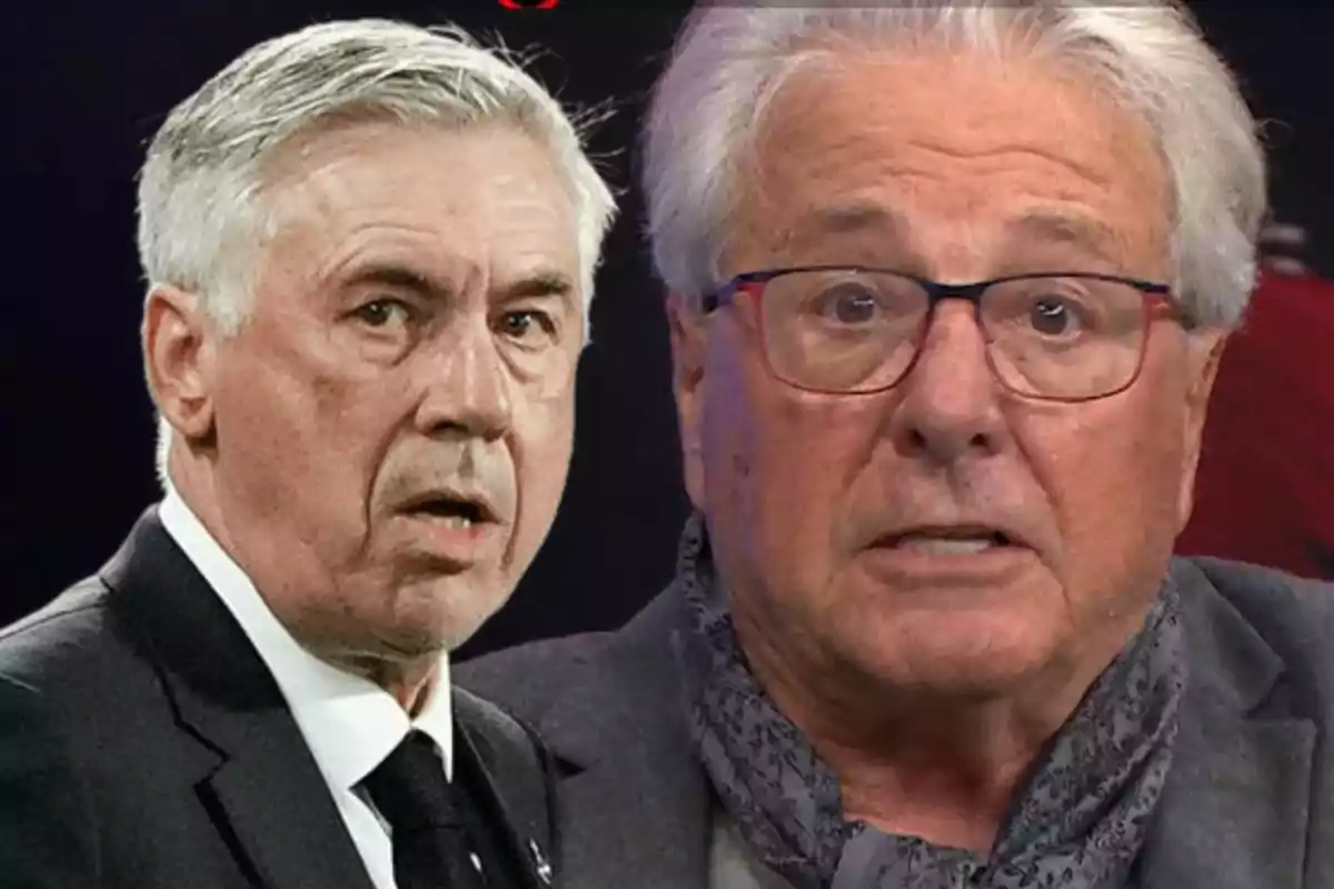 Dos hombres mayores con expresiones serias, uno con cabello canoso y gafas, el otro con cabello corto y traje oscuro.