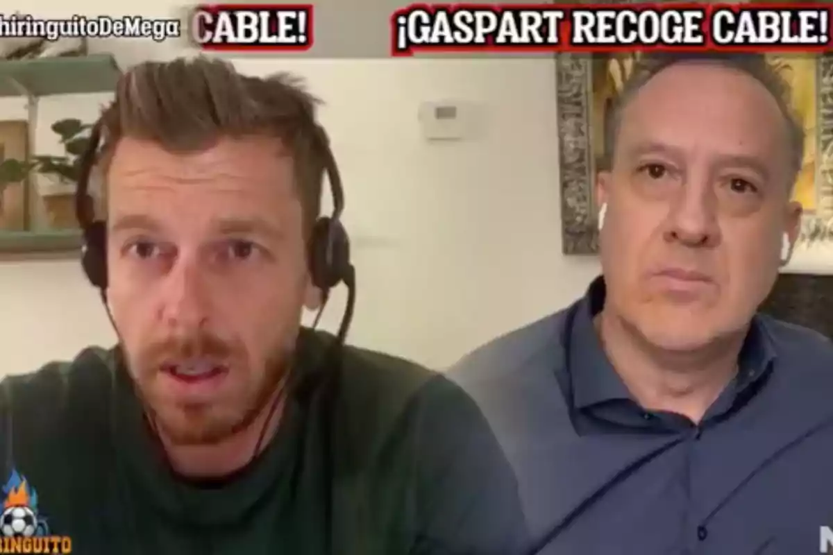 Two men with headphones appear on a video call with text at the top saying "CABLE" and "GASPART COLLECTS CABLE."