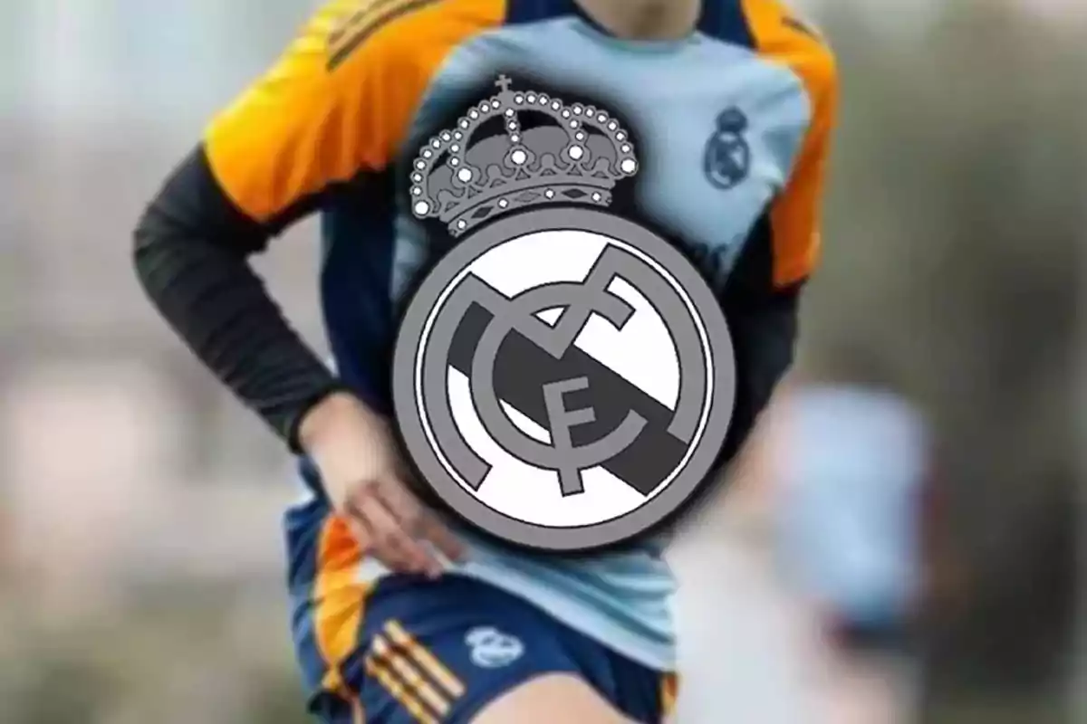 A person wearing a Real Madrid sports uniform with the team's crest superimposed.