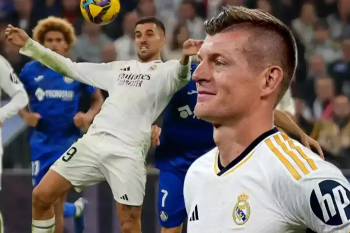 Jugadores de fútbol del Real Madrid en acción durante un partido contra el Getafe.