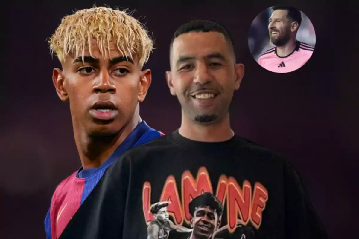 A man with blonde hair and a soccer jersey next to another man wearing a black jersey with a graphic design, with a small circle in the upper right corner showing another man smiling.