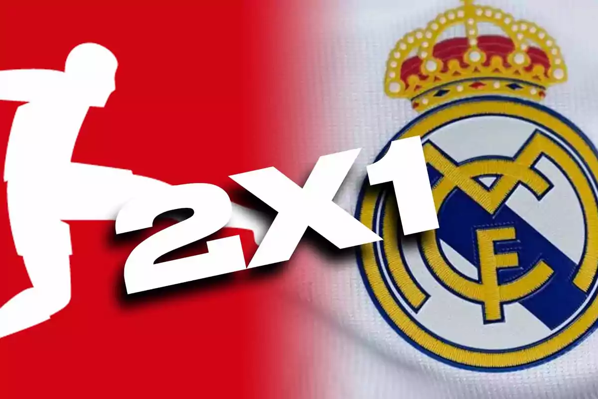 Bundesliga and Real Madrid logos with "2x1" text in the center.