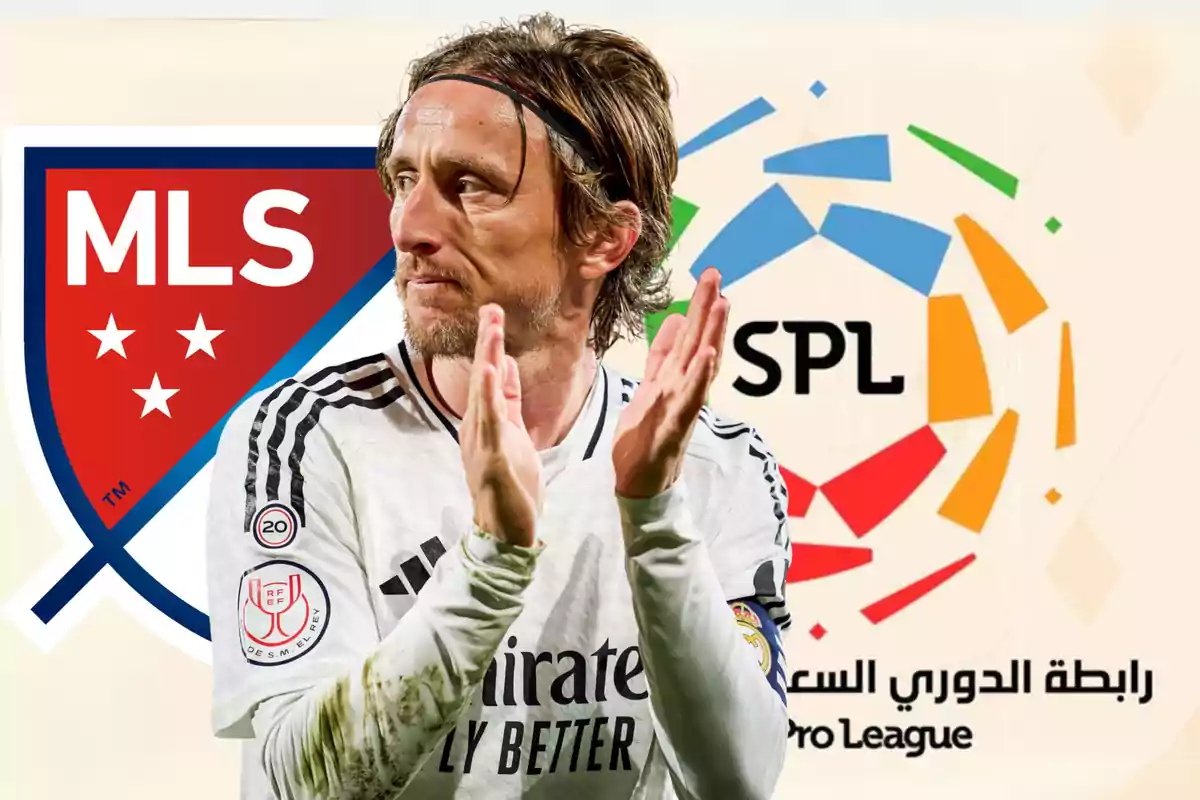 A player applauds while wearing a white jersey, with the MLS and SPL logos in the background.