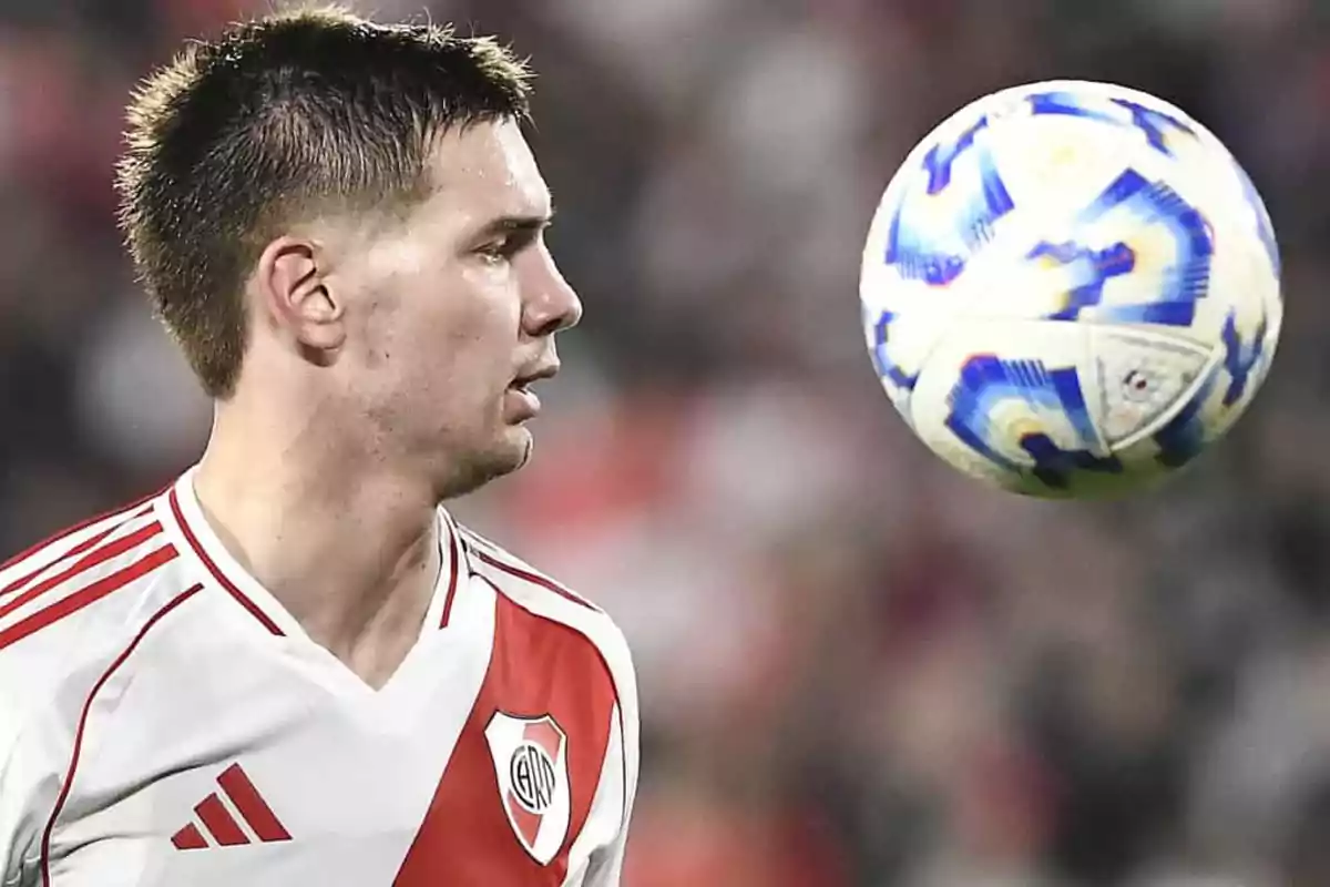 River Plate player watching a ball during a match River Plate player watching a ball during a match