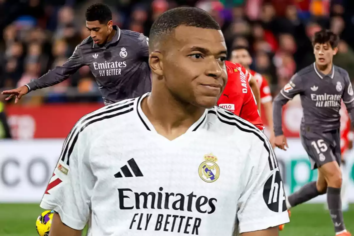 A soccer player wearing a Real Madrid jersey on the field during a match.