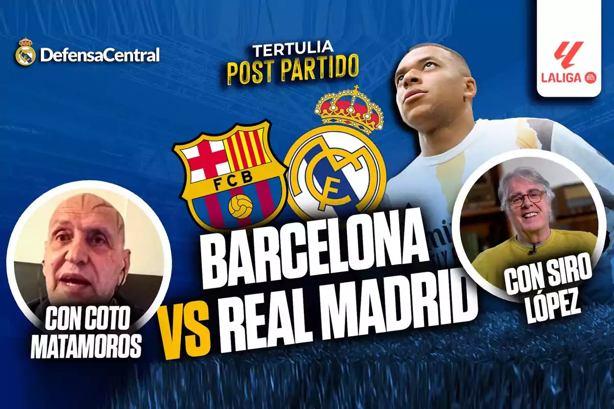 Post-match discussion between Barcelona and Real Madrid with Coto Matamoros and Siro López, presented by Defensa Central and LaLiga.