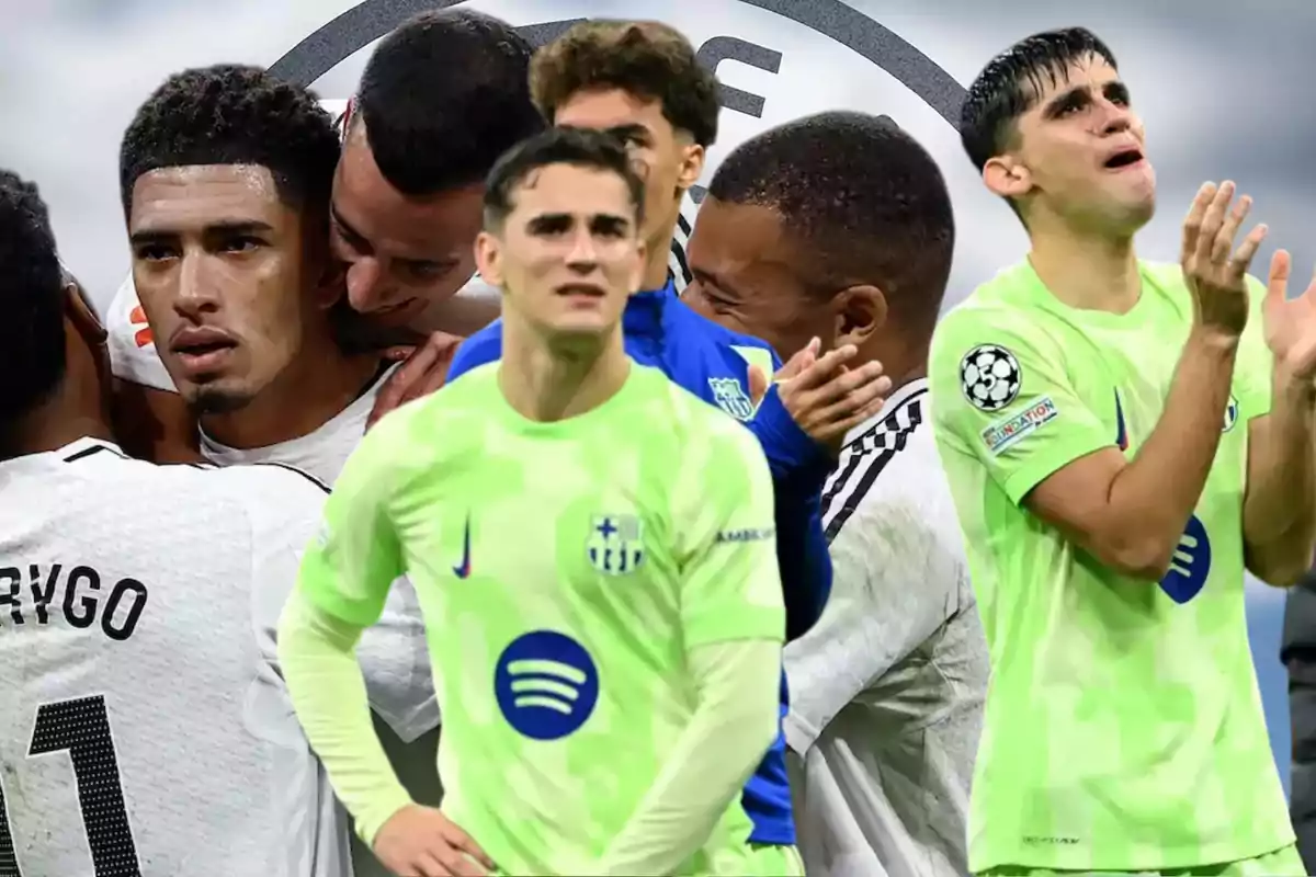 Real Madrid and Barcelona players with different expressions during an important match
