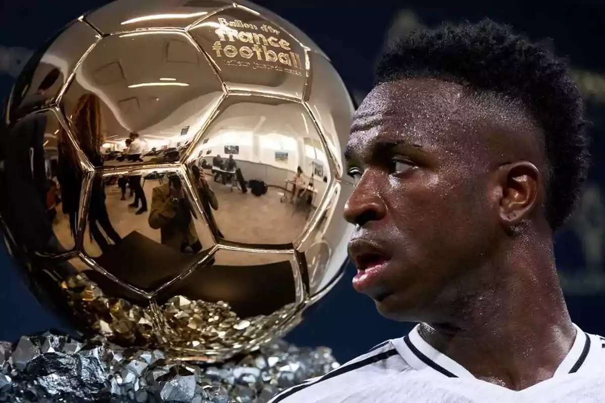 A player in a white jersey appears next to a golden trophy with the inscription "Ballon d'Or France Football".