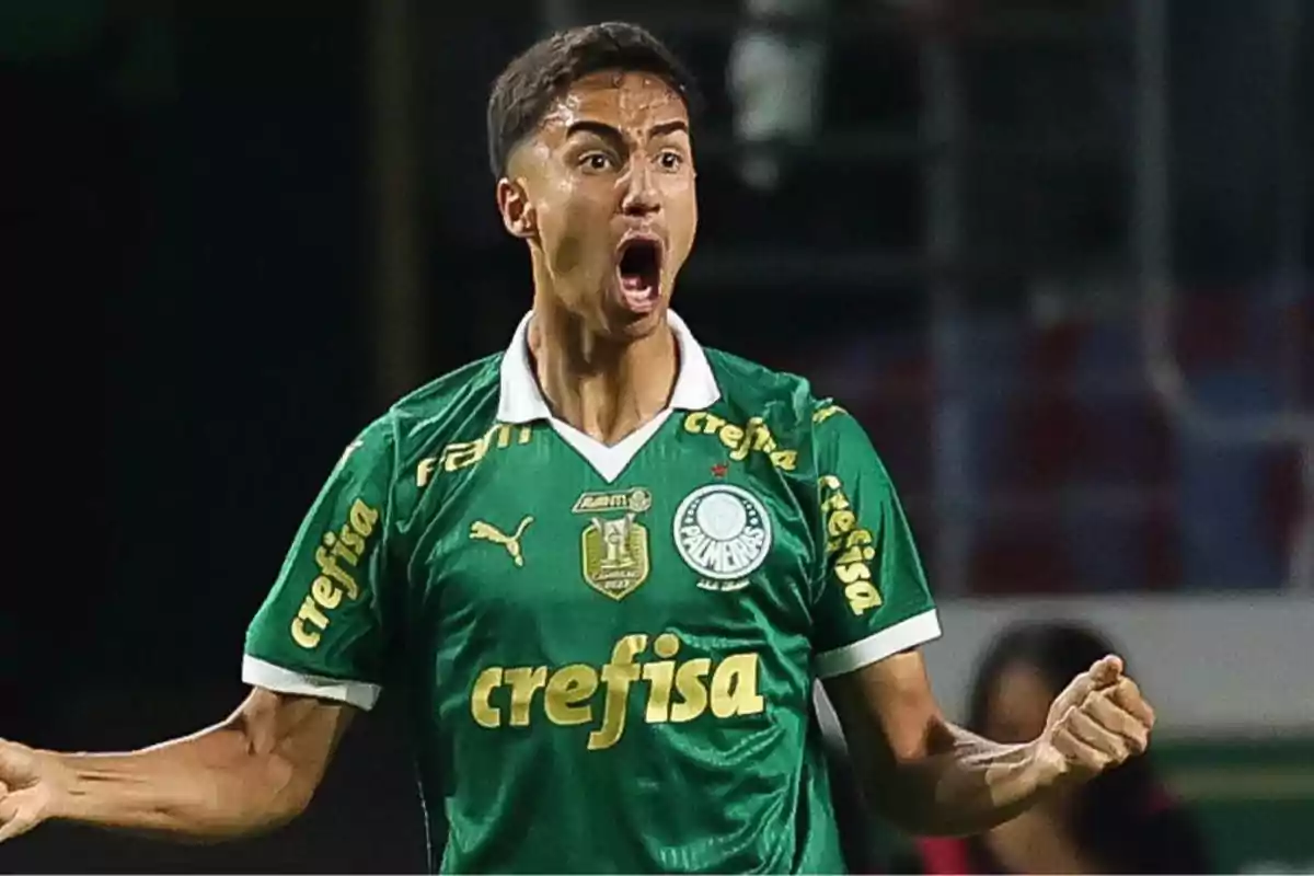 Football player in green jersey celebrating effusively on the field. Football player in green jersey celebrating effusively on the field.
