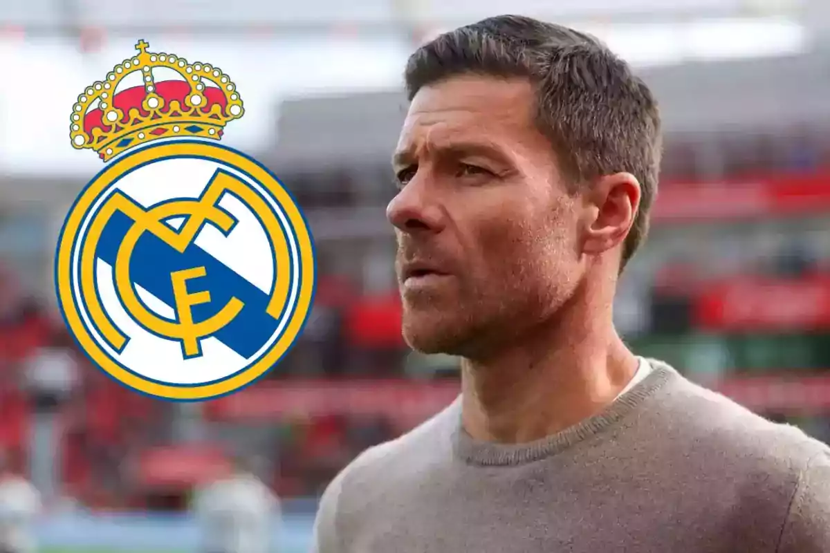 A man in profile with the Real Madrid logo next to him.