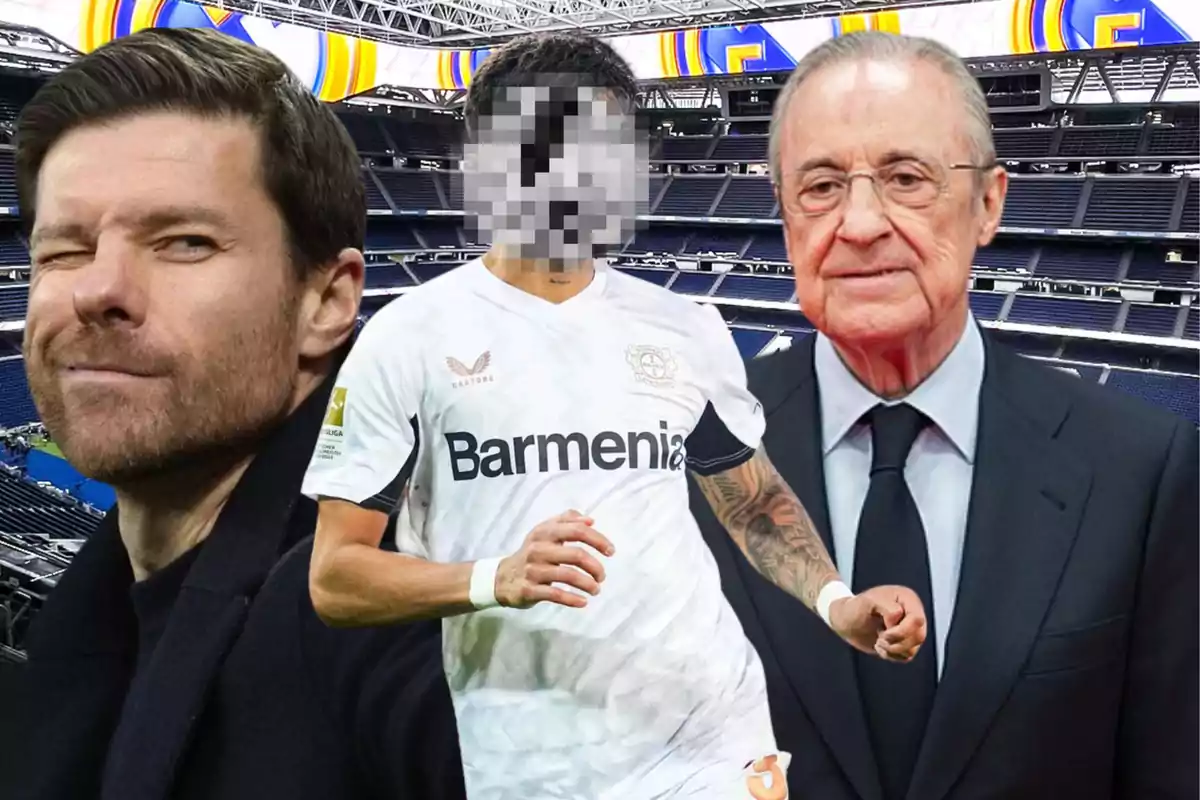 A man winking, a player with a pixelated face, and an older man with glasses, all in a stadium.