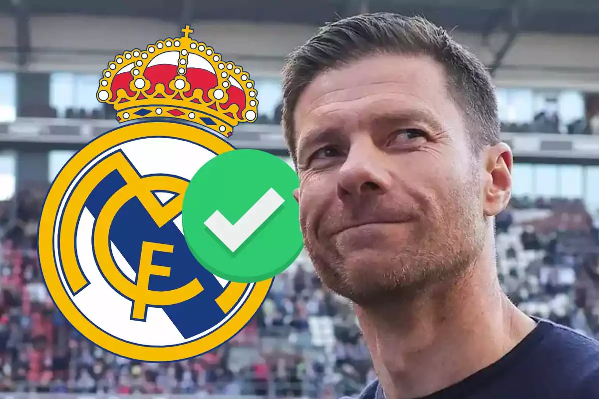 A smiling man with the Real Madrid logo and a green verification symbol.