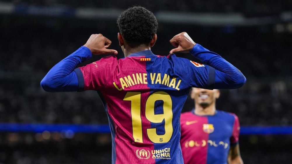 Lamine Yamal celebrando su gol en El Clásico